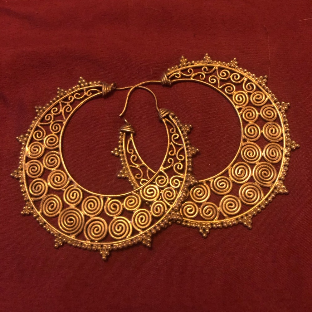 Large brass tribal hoops